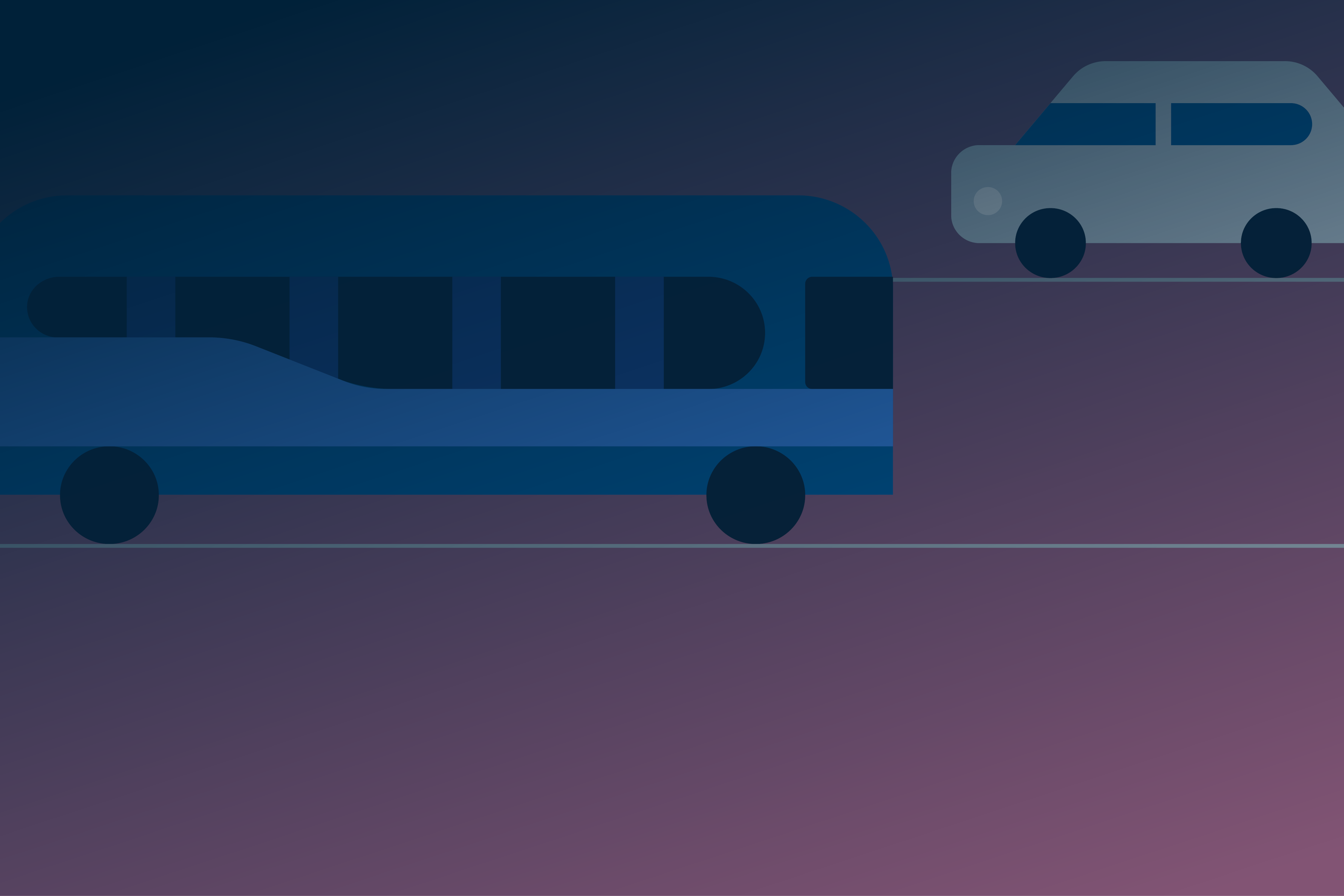 Blue bus and gray car on a dark gradient background.